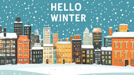 Obraz premium Hello Winter - Snow-Covered Urban Landscape Illustration
