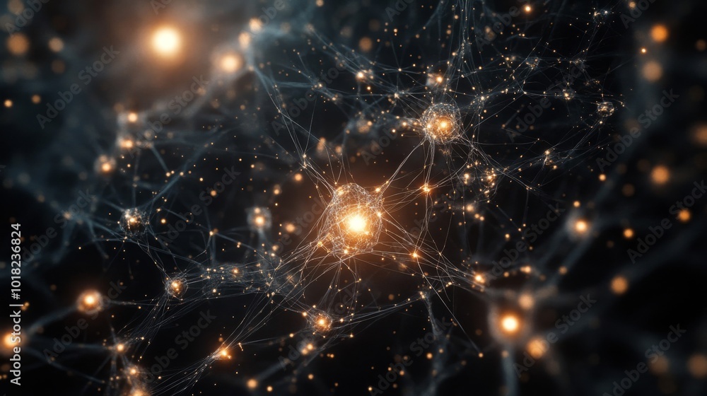 Poster abstract neural network with glowing nodes
