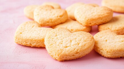 Heart-shaped cookies on pink background for valentine's design and marketing