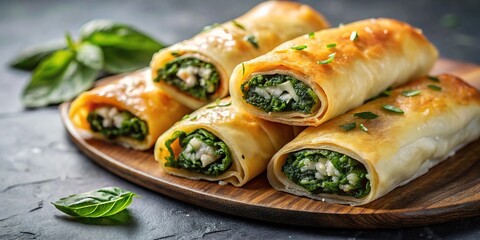 Minimalist Turkish borek rolls with spinach and cheese