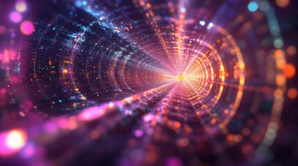 Fototapeta premium Abstract Tunnel of Light and Color with Glowing Particles