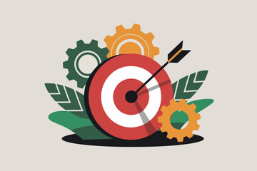 Gear with target, business concept, strategy and objective.