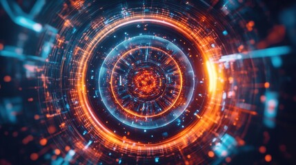 Obraz premium Futuristic Cyber Tunnel with Glowing Data Streams Visualization