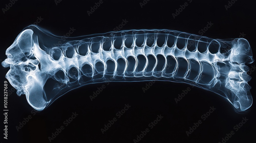 Poster x-ray image of a vertebral column showing spinal structure.