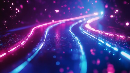 Fototapeta premium Abstract Neon Lines and Glowing Particles on a Black Background