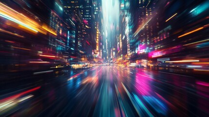Obraz premium Cityscape at Night with Motion Blur and Vibrant Lights