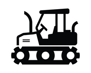 Black and White Bulldozer Icon for Construction Projects