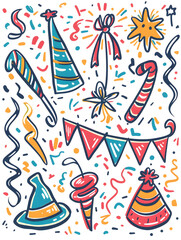 New Year and Christmas card, graphic advertising backgrounds in a doodle 2D illustrator style.