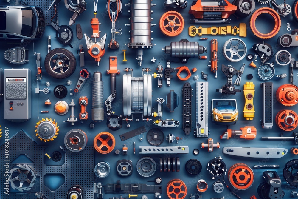 Aufkleber workers engage in the assembly of various car parts and components in a bustling factory, ensuring e