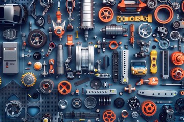 Workers engage in the assembly of various car parts and components in a bustling factory, ensuring efficient production. Generative AI