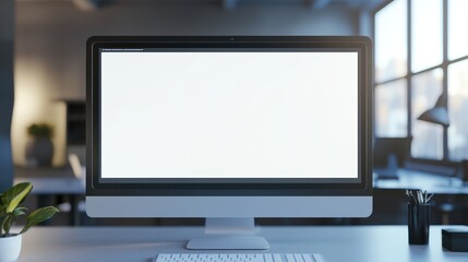 Blank Computer Screen in Modern Office