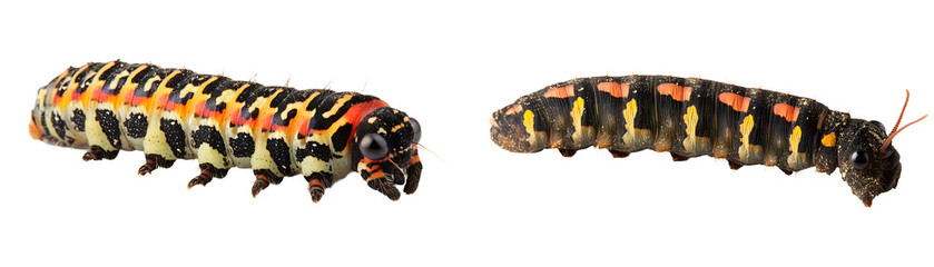 Caterpillar crawling slowly, isolated on transparent background