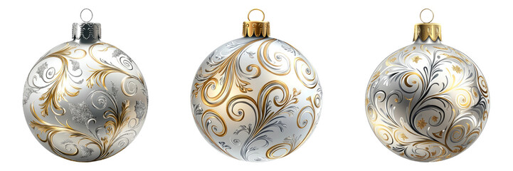 Fototapeta premium Gold Christmas ornament with intricate floral patterns isolated on transparent PNG background image perfect for holiday invitations or seasonal designs