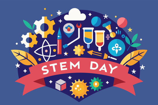 Celebrating national stem day with colorful science and technology icons
