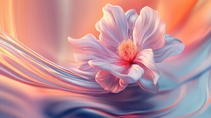 Obraz premium A vibrant 3D blooming flower with delicate petal details, set against a swirling dynamic background, showcasing abstract elegance