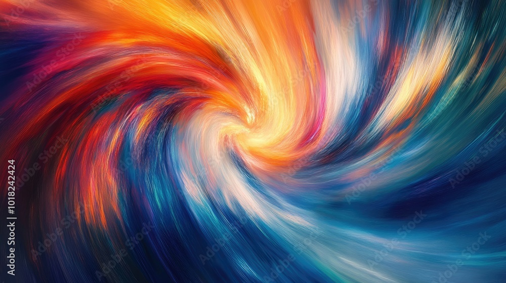 Poster bright and bold swirling colors in an abstract flow, blending together in a dynamic motion on a neut