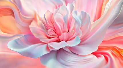 Obraz premium An abstract 3D blooming flower with delicate layers of petals, emerging from a dynamic, colorful background, evoking a sense of elegance
