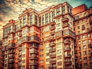 Fototapeta premium Vintage Style Closeup of Modern Highrise Residential Building Architecture