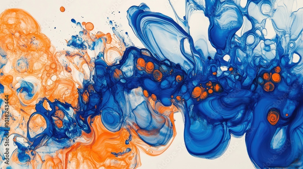 Aufkleber bright blue and orange ink swirling together in fluid, abstract patterns, creating a dynamic and col