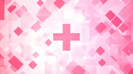 Obraz premium Pink seamless medical cross background with geometrical shapes for hospitals and pharmacies.