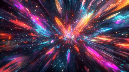 Naklejka premium Abstract Cosmic Explosion with Vivid Hues and Glittering Dust