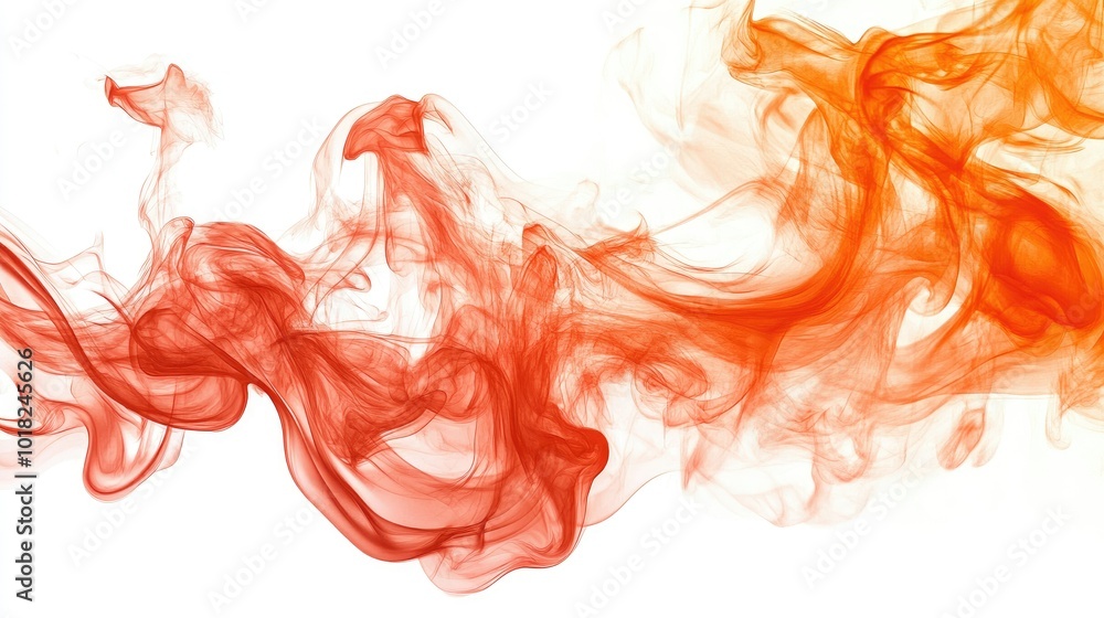 Poster bright red flames swirling and flickering dynamically, isolated on a white background with intense f