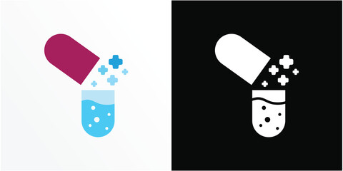 Capsule pill medicine drug logo icon.