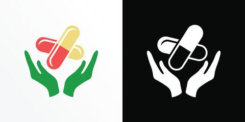 Capsule pill medicine drug logo icon.