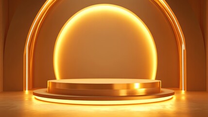 Golden Platform with Glowing Archways and Oval