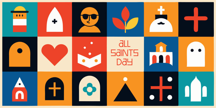 Abstract minimalist all saints day posters collection with religious symbols and icons