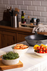 cooking seafood in the kitchen