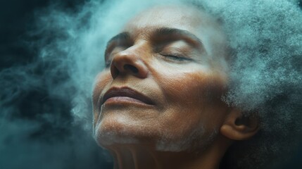 Obraz premium Serene Elderly Woman Embraced by Ethereal Mist