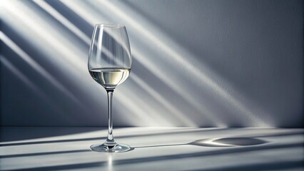 Minimalist wine glass in sunlight with shadows and tilted angle