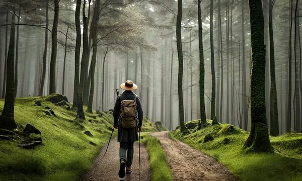 Pilgrim making the Camino de Santiago.