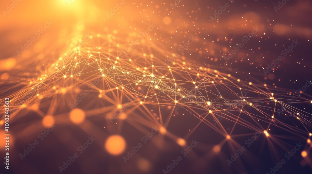 Poster abstract golden network of lines and nodes