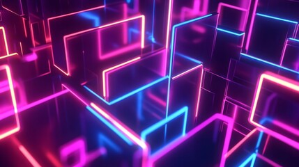 Obraz premium Abstract 3D Neon Lights Pattern with Pink and Blue Glowing Lines