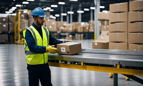Warehouse worker distributing packages.