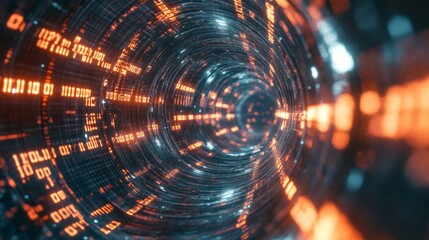 Fototapeta premium Abstract Digital Tunnel with Glowing Binary Code