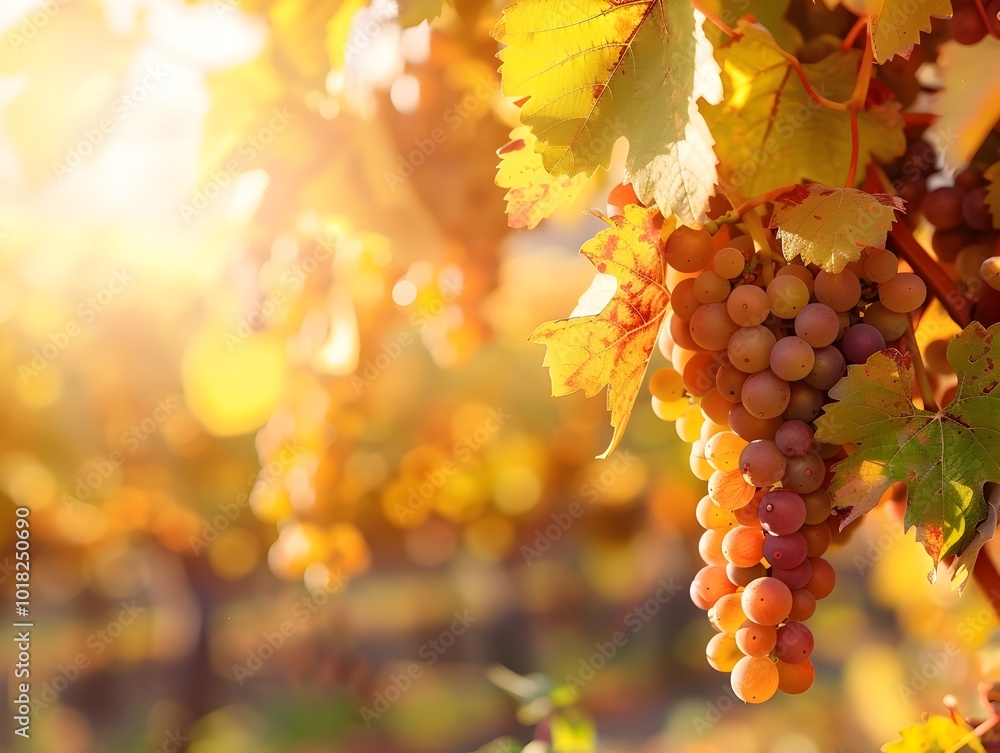 Wall mural Golden Autumn Vineyard Bathed in Warm Afternoon Sunlight Ready for Harvest