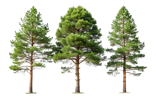 Set of Pinus sylvestris Scotch pine spruce big tall tree isolated on white background.AI GENERATED