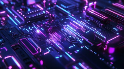 Obraz premium Futuristic Circuit Board with Glowing Pink and Blue Lines