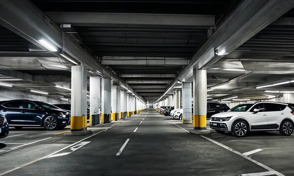 Interior of a car park.