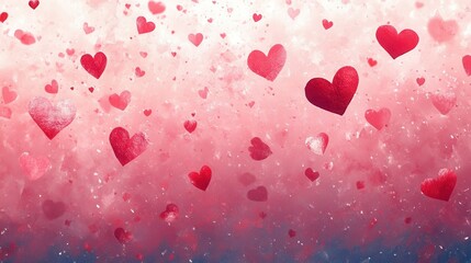 Obraz premium A cascade of vibrant red hearts dances across a soft pink and white backdrop, creating a whimsical atmosphere perfect for celebrations of love, such as Valentines Day or anniversaries, evoking feeling