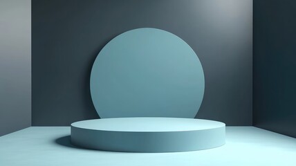 Minimalist 3D Render of a Blue Platform and Oval in a Room