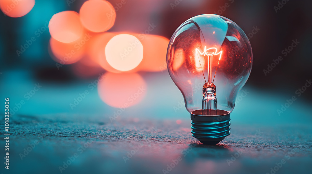 Aufkleber a lightbulb softly glowing on a plain surface with a dreamy bokeh background creating a serene atmos