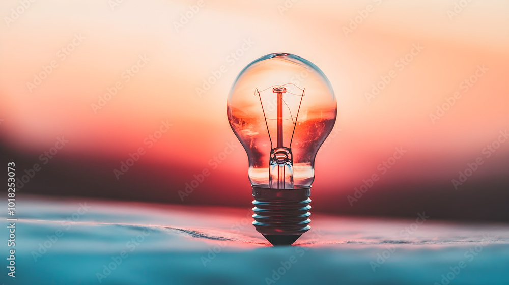 Aufkleber a lightbulb softly glowing on a plain surface creates a serene atmosphere against a gradient backgro