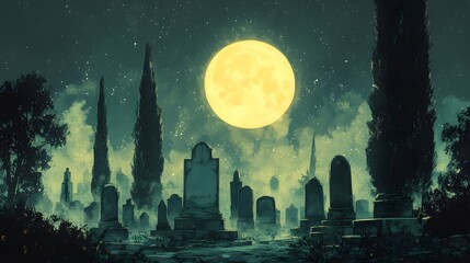 Moonlit Mystical Cemetery
