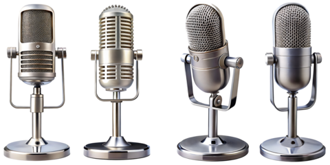 set of Podcast microphone with stand isolated on white background.AI GENERATED