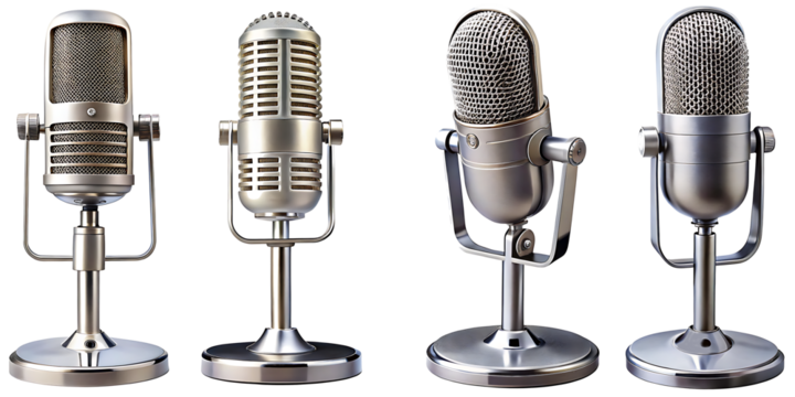set of Podcast microphone with stand isolated on white background.AI GENERATED