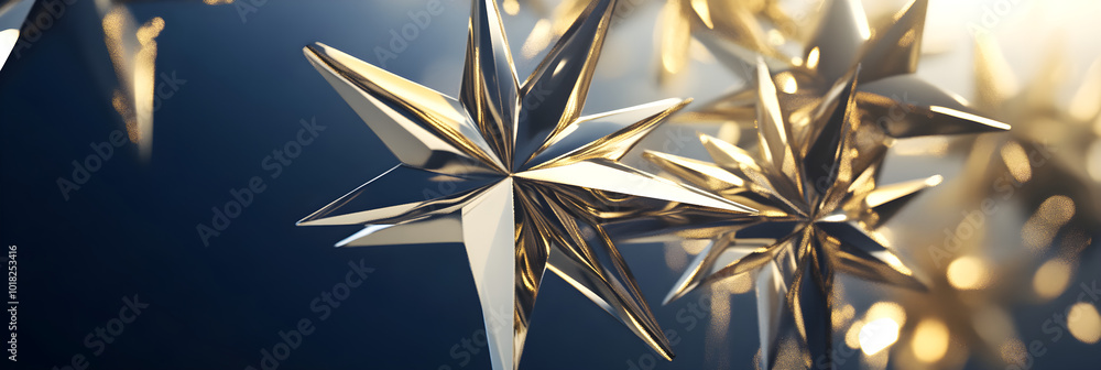 Poster abstract gold and silver stars twinkle against a dark background, creating a mesmerizing and enchant